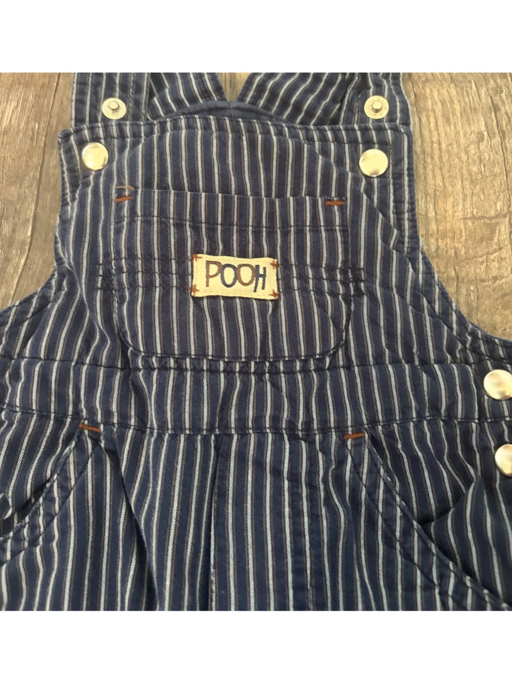 Vintage Disney Navy Pinstripe Overalls with Embroidered Pooh - Picture 3 of 7